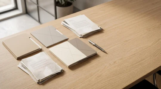 Dossier de prêt immobilier parfaitement organisé avec documents administratifs soigneusement classés