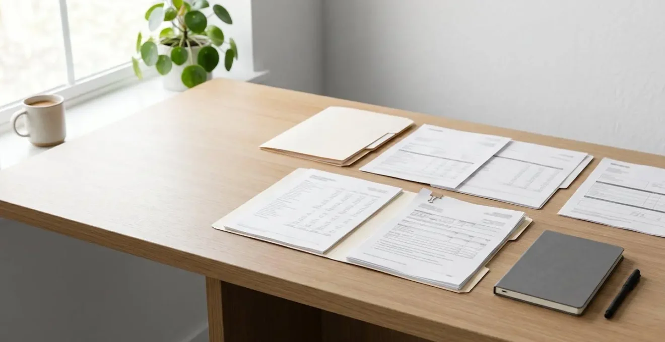 Dossier bancaire sur un bureau avec relevés de compte et documents officiels pour demande de crédit immobilier