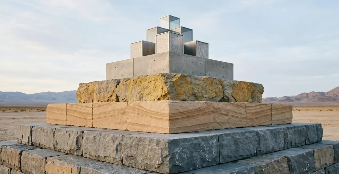 Fondations solides d'une structure financière évoquant la stabilité et la construction progressive d'un patrimoine