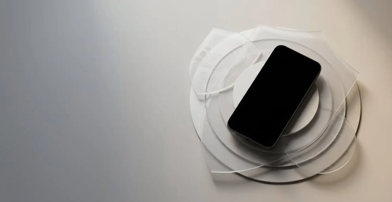 Smartphone moderne dans un environnement sécurisé avec éléments symboliques de protection numérique